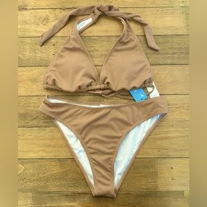 CUPSHE Tan Ribbed Bikini Set Size Medium